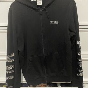 PINK Victoria's Secret Black Hoodie with Gray Glitter Pink